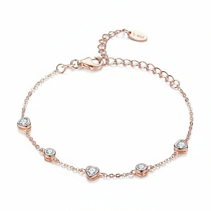 Rose gold heart zircon bracelet in 925 sterling silver