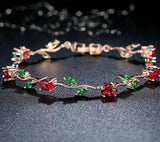 Rose Gold Leaf Chain Bracelet – Red & Green AAA Zircon Link Bracelet for Women 