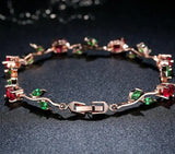 Rose Gold Leaf Chain Bracelet – Red & Green AAA Zircon Link Bracelet for Women 
