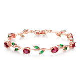 Rose Gold Leaf Chain Bracelet – Red & Green AAA Zircon Link Bracelet for Women 