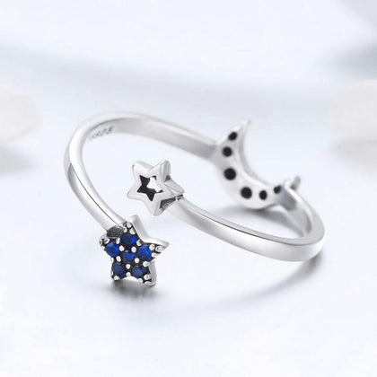 Celestial Moon and Star Sterling Silver Ring | 925 Silver Romantic Jewelry | 