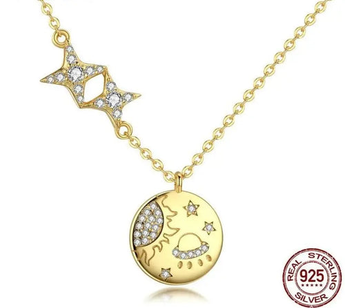Galaxy blue sandstone and pearl necklace in 14K gold vermeil