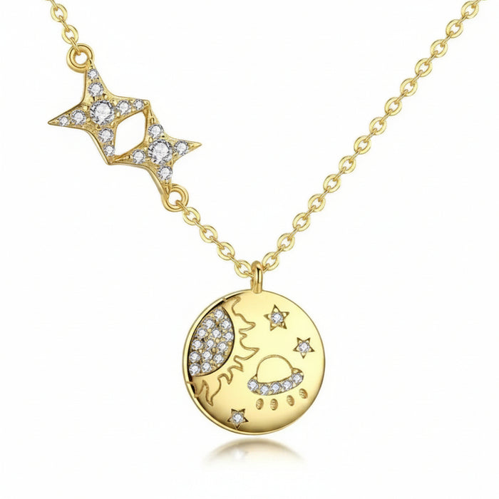 Galaxy blue sandstone and pearl necklace in 14K gold vermeil