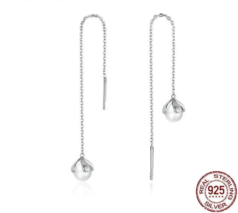 Long Chain Pearl Earrings 