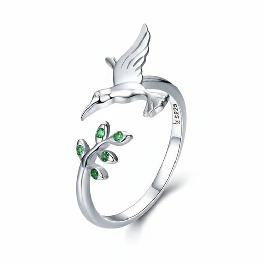 925 Sterling Silver Spring Tree and Bird ring with green zircon – Jewelry Towns