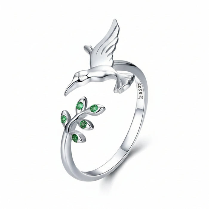 925 Sterling Silver Spring Tree and Bird ring with green zircon – Jewelry Towns