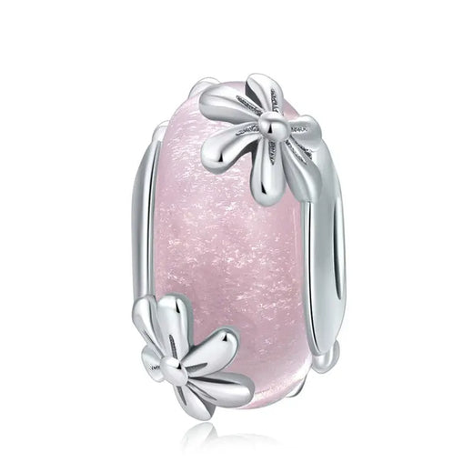 Hand-made glass star flower bead charm sterling silver core, unique colour