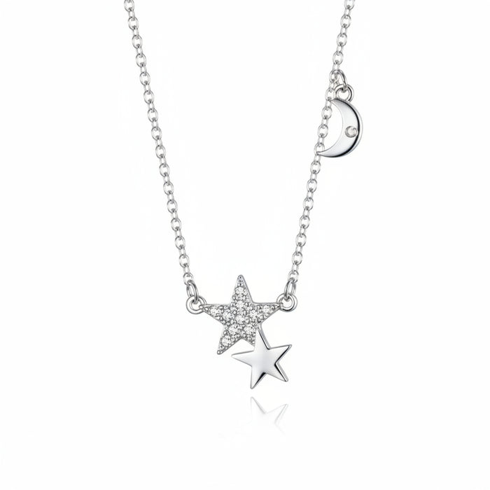 Stars and moon CZ necklace in 925 sterling silver