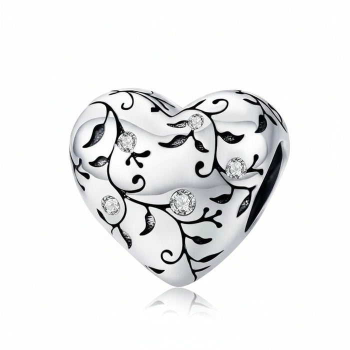 925 Sterling Silver Heart Charm with cubic zirconia, fits Pandora bracelet
