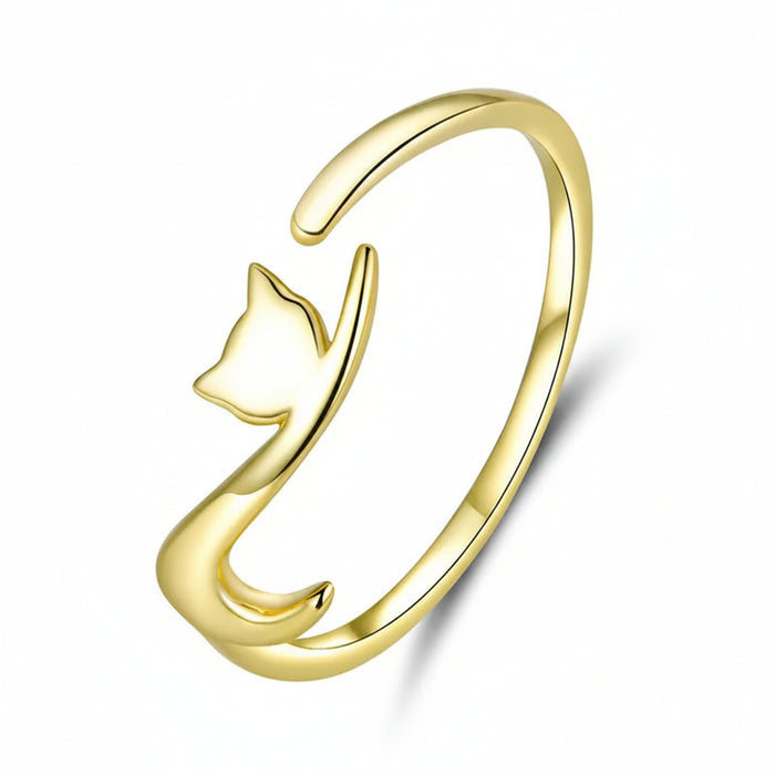 Sticky Cat Ring – 925 Sterling Silver Adjustable Cat Ring with Long Tail for Women 