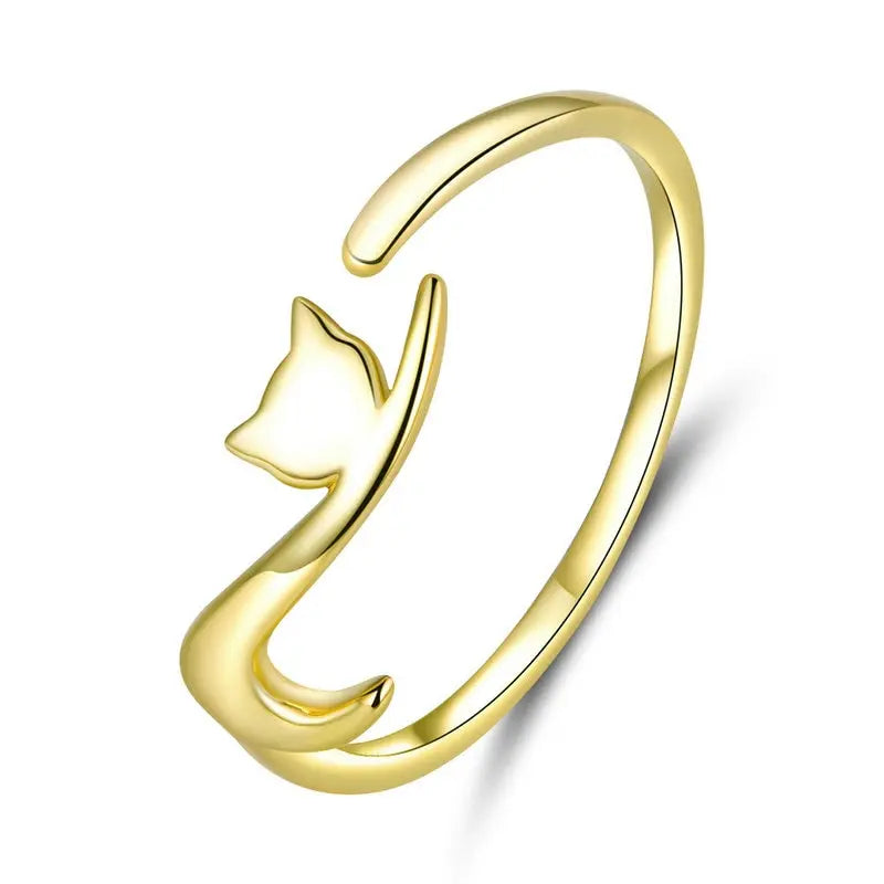 Sticky Cat Ring – 925 Sterling Silver Adjustable Cat Ring with Long Tail for Women 