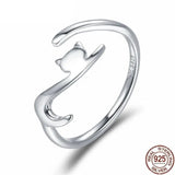 Sticky Cat Ring – 925 Sterling Silver Adjustable Cat Ring with Long Tail for Women 