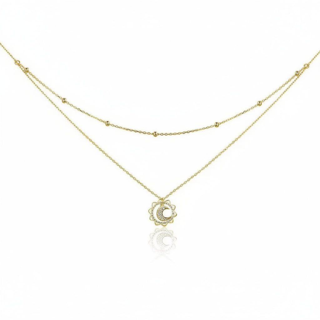 Sun and moon double-layer necklace in 925 sterling silver