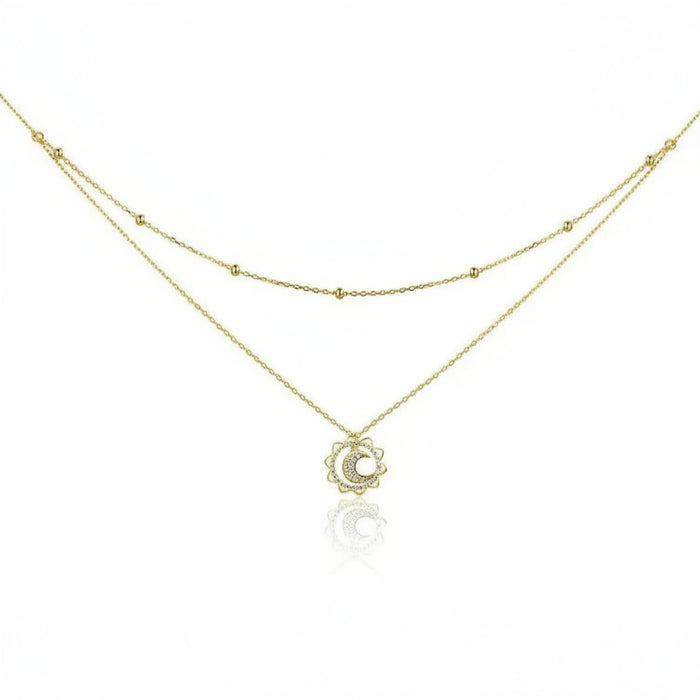 Sun and moon double-layer necklace in 925 sterling silver