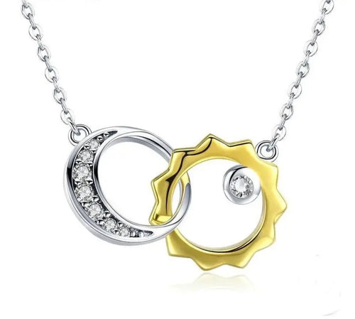 Sun and moon pendant necklace in 925 sterling silver