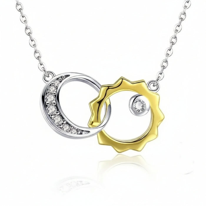 Sun and moon pendant necklace in 925 sterling silver