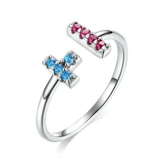 Tetris Colored Zircon Ring in 925 Sterling Silver.