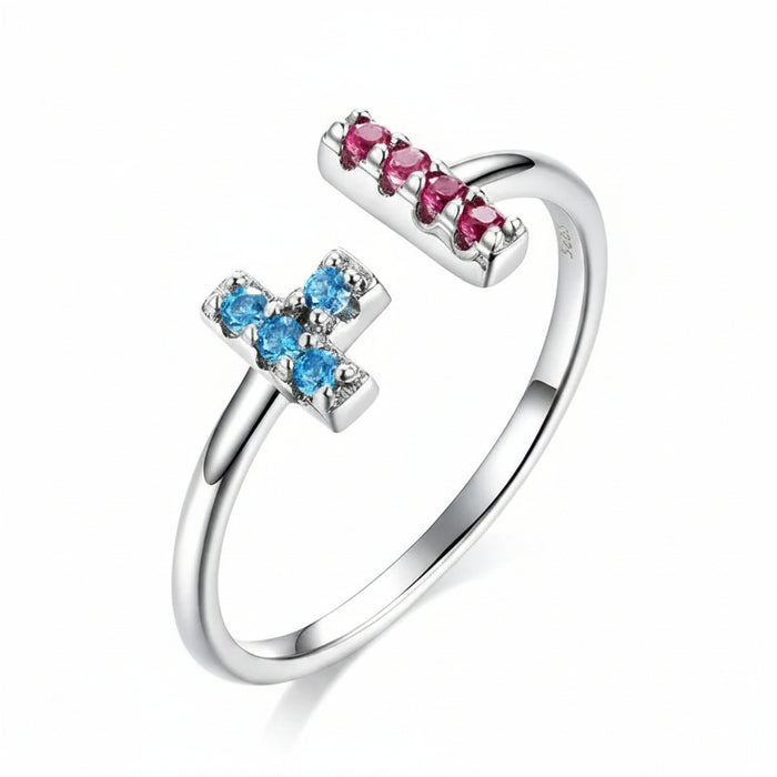 Tetris Colored Zircon Ring in 925 Sterling Silver.