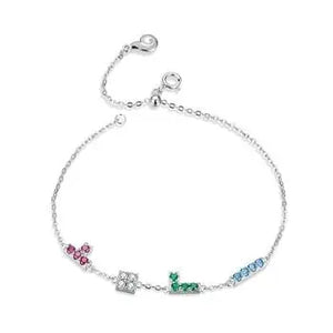 Tetris Game Bracelet – 925 Sterling Silver Platinum-Plated Geometric Charm Bracelet for Women 