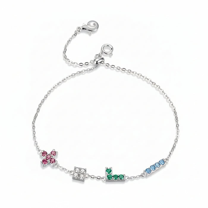 Tetris geometric bracelet in platinum vermeil on sterling silver with cubic zirconia