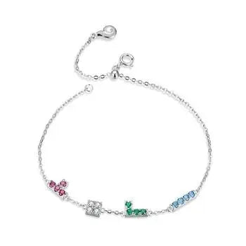 Tetris Game Bracelet – 925 Sterling Silver Platinum-Plated Geometric Charm Bracelet for Women 