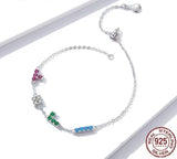 Tetris Game Bracelet – 925 Sterling Silver Platinum-Plated Geometric Charm Bracelet for Women 