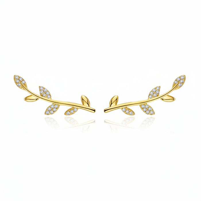 Gold-plated tree leaf earrings in 925 sterling silver