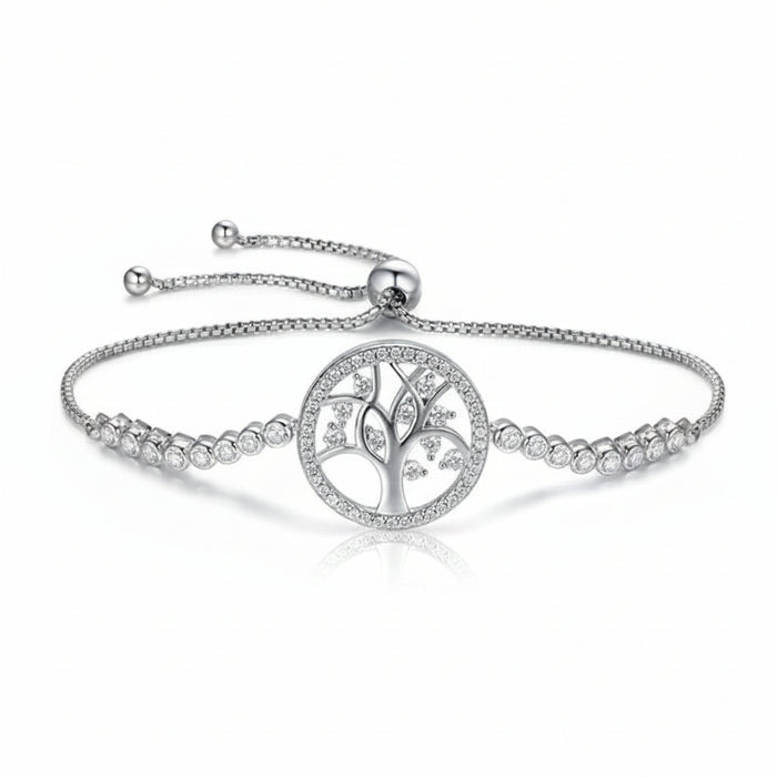 Tree of Life tennis bracelet in 925 sterling silver with cubic zirconia