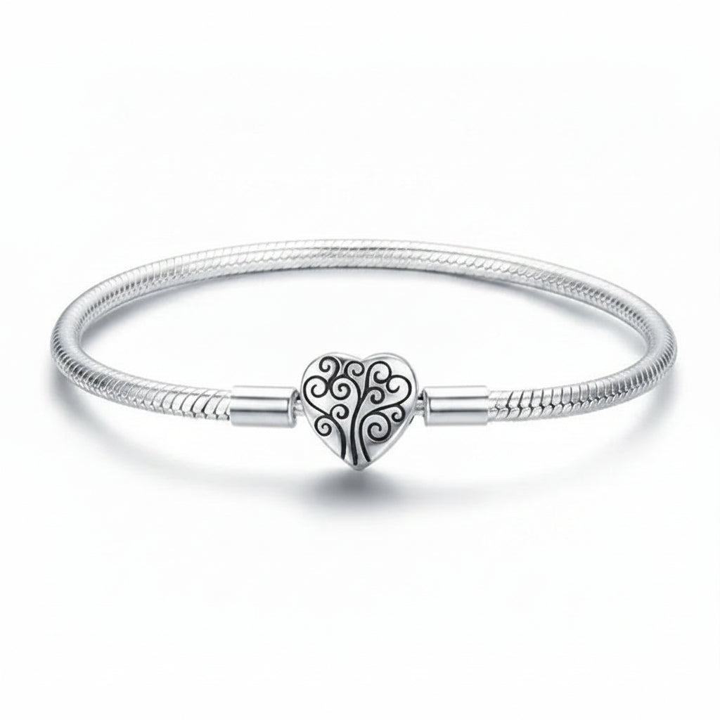 Tree of Life heart clasp bracelet in 925 sterling silver