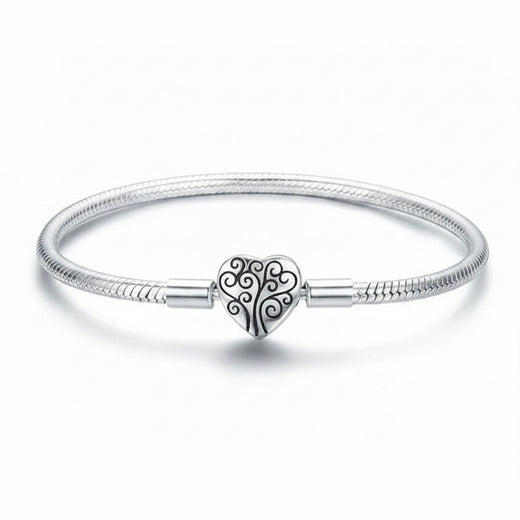 Tree of Life heart clasp bracelet in 925 sterling silver