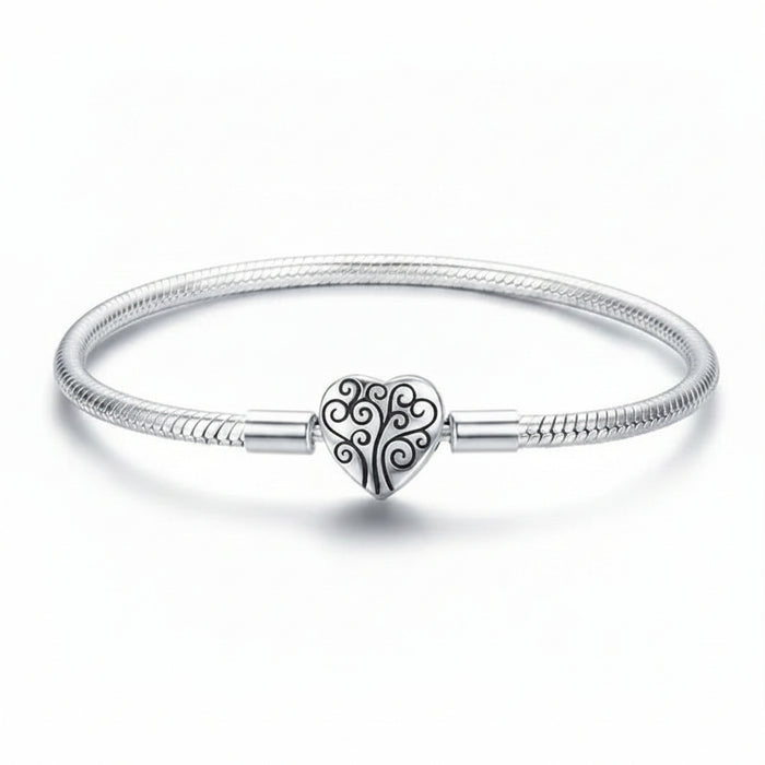 Tree of Life heart clasp bracelet in 925 sterling silver