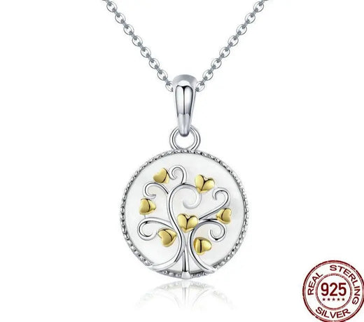 Gold Tree of Life heart necklace in 925 sterling silver