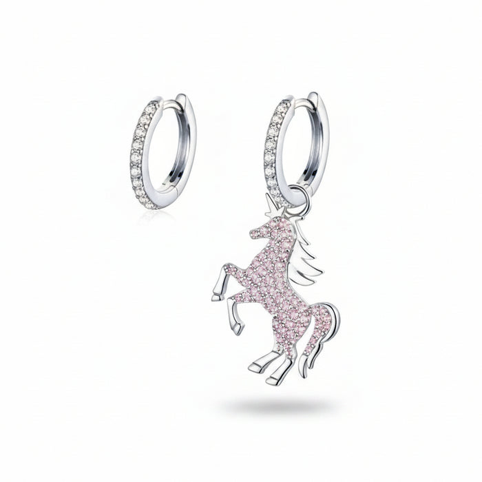Pink stone unicorn stud earrings in 925 sterling silver