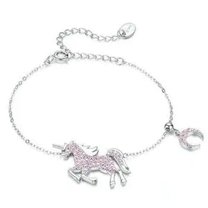 Unicorn & Moonlight Dreams Bracelet – 925 Sterling Silver Purple CZ Charm Jewelry for Women 