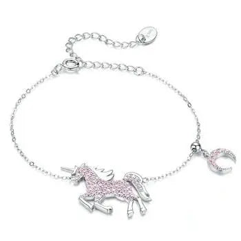 Unicorn & Moonlight Dreams Bracelet – 925 Sterling Silver Purple CZ Charm Jewelry for Women 