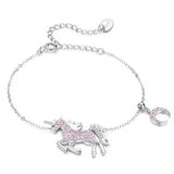 Unicorn & Moonlight Dreams Bracelet – 925 Sterling Silver Purple CZ Charm Jewelry for Women 