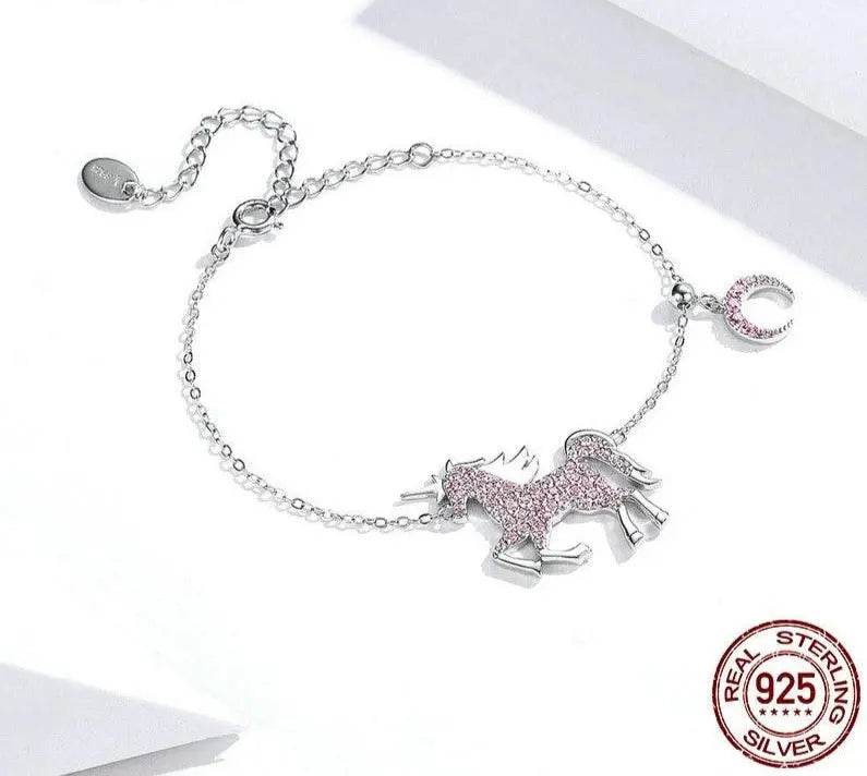 Unicorn & Moonlight Dreams Bracelet – 925 Sterling Silver Purple CZ Charm Jewelry for Women 