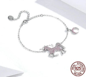 Unicorn & Moonlight Dreams Bracelet – 925 Sterling Silver Purple CZ Charm Jewelry for Women 