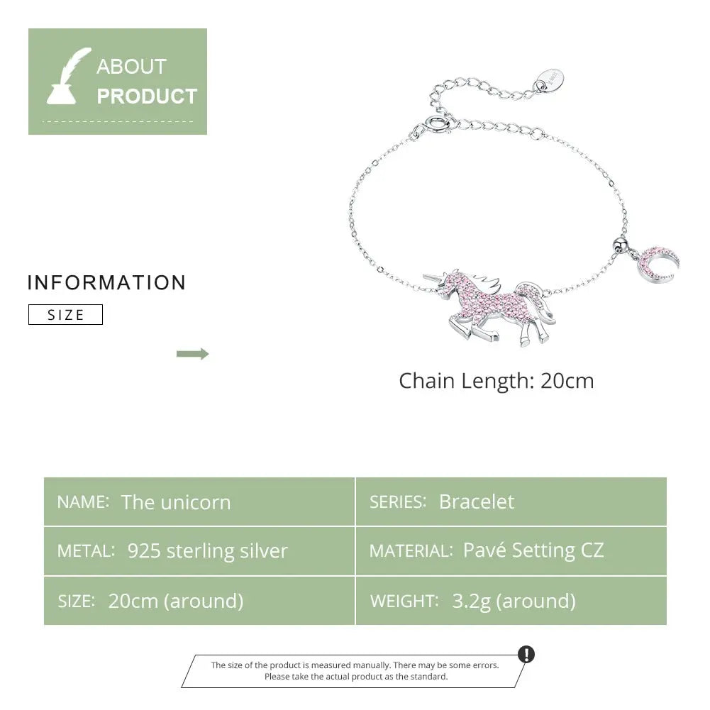 Unicorn & Moonlight Dreams Bracelet – 925 Sterling Silver Purple CZ Charm Jewelry for Women 