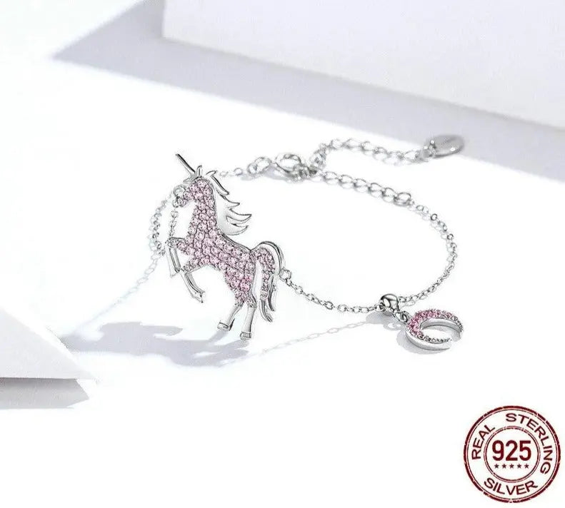 Unicorn & Moonlight Dreams Bracelet – 925 Sterling Silver Purple CZ Charm Jewelry for Women 