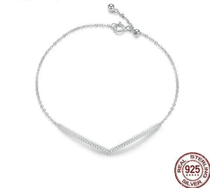 925 Sterling Silver V-Shaped CZ Bracelet – Elegant Geometric Chain Bracelet for Women 