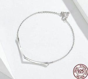 925 Sterling Silver V-Shaped CZ Bracelet – Elegant Geometric Chain Bracelet for Women 
