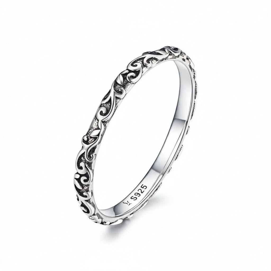 925 Sterling Silver Vintage Engraved  ring with scrollwork pattern – Jewelry Towns
