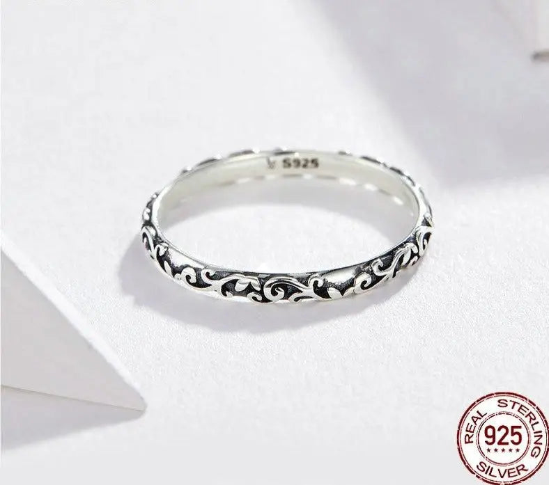 Vintage Engraved Sterling Silver Band Ring | 925 Silver Stackable Ring | 