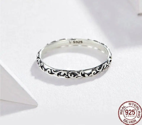 Vintage Engraved Sterling Silver Band Ring | 925 Silver Stackable Ring | 