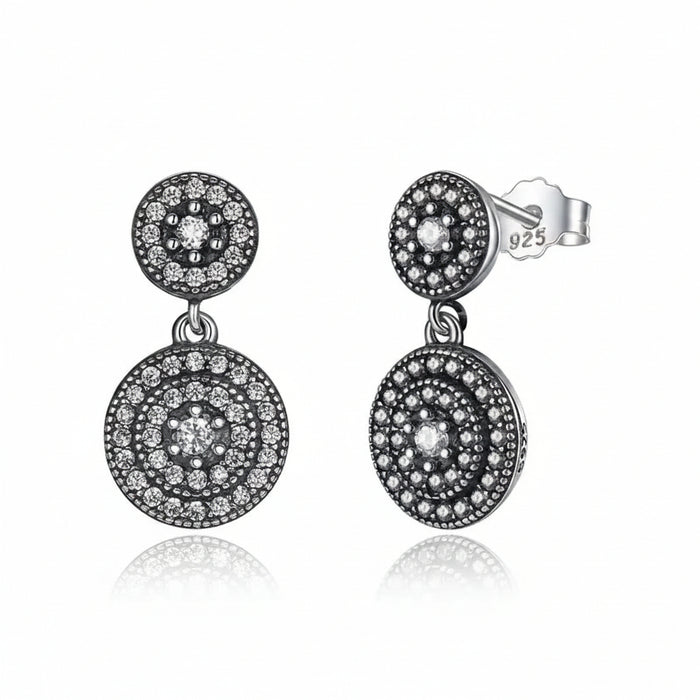 Vintage double halo CZ earrings in sterling silver and copper