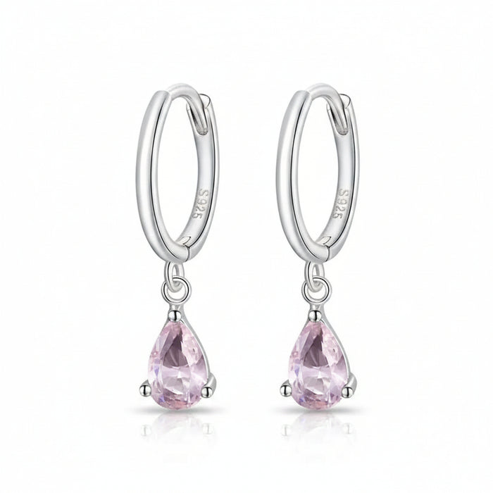 Coloured water drop CZ earrings in 925 sterling silver - four colours