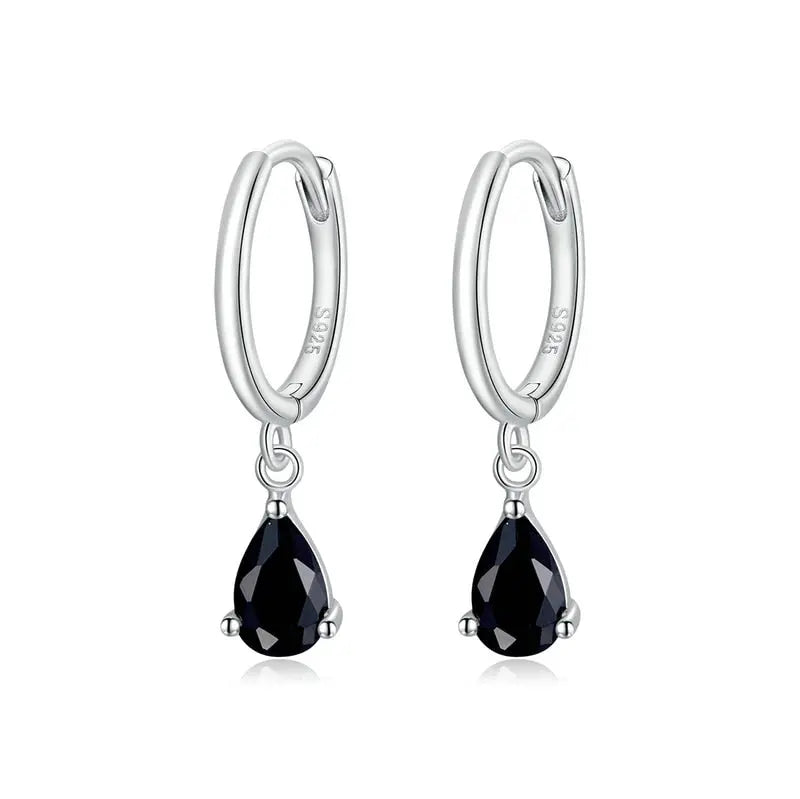 925 sterling silver water drop earrings with coloured cubic zirconia