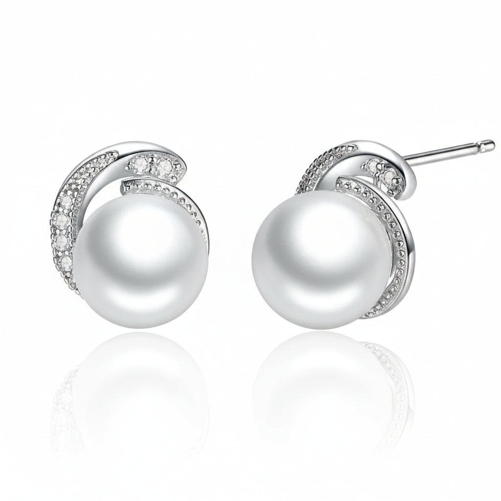 Water drop pearl-style stud earrings in 925 sterling silver