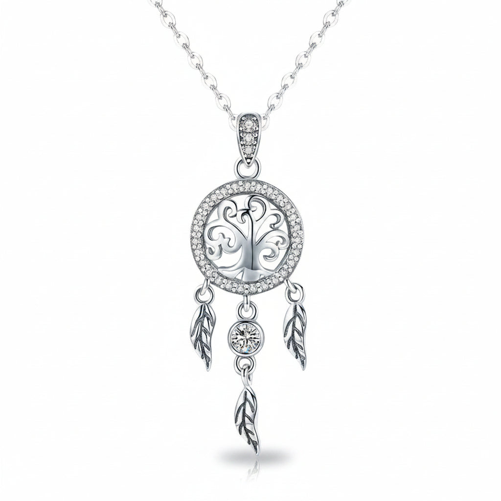 Tree of Life dreamcatcher necklace in 925 sterling silver